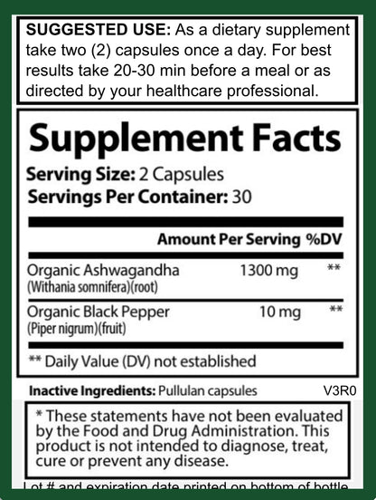 ORGANIC Ashwagandha - Stress, Memory, Anxiety, Endurance