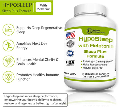 HypoSleep with Melatonin 10mg Sleep Plus Formula for Adults - 60 Capsules