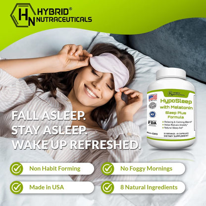 HypoSleep with Melatonin 10mg Sleep Plus Formula for Adults - 60 Capsules