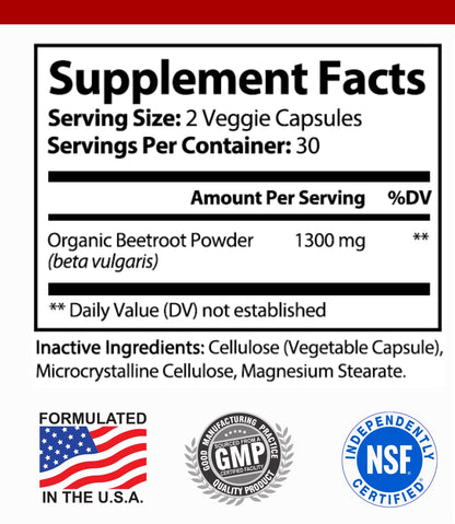 Organic Beet Root Capsules 1300mg - 60 Capsules