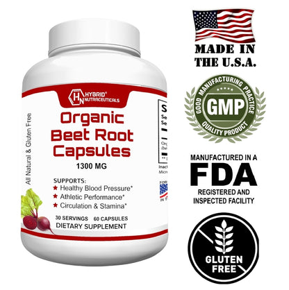 Organic Beet Root Capsules 1300mg - 60 Capsules